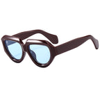 (6 PACK) Wholesale Sunglasses New Arrival Unique Triangle Fashion Unique Women 2023 - BulkSunglassesWholesale.com - Red Frame Blue Lens