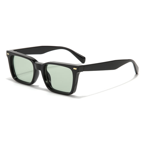 (6 PACK) Wholesale Sunglasses Vintage Square Unisex Fashion New Arrival 2023 - BulkSunglassesWholesale.com - Shiny Black Frame Green Lens