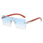 (6 PACK) Wholesale Sunglasses New Arrival One Piece Square Rimless Wood Grain Unique Trendy 2024 - BulkSunglassesWholesale.com - Silver Frame Gradient Blue