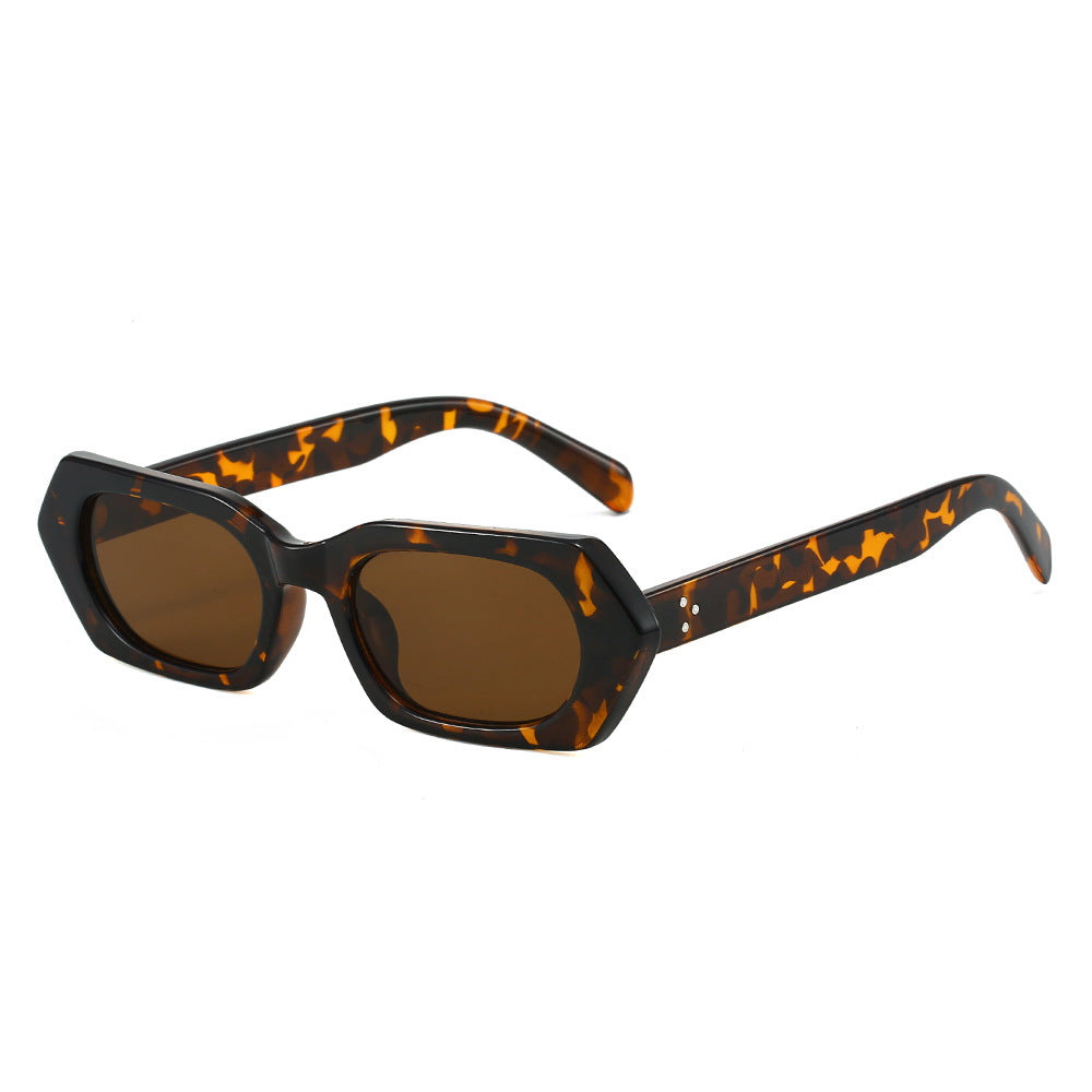 (6 PACK) Wholesale Sunglasses New Arrival Polygon Unique Fashion Women 2023 - BulkSunglassesWholesale.com - Leopard Print Frame Tea Lens