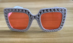 (6 PACK) Wholesale Sunglasses New Arrival Square Rhinestone Fashion Vintage Trendy 2023 - BulkSunglassesWholesale.com - White Frame Red Lens