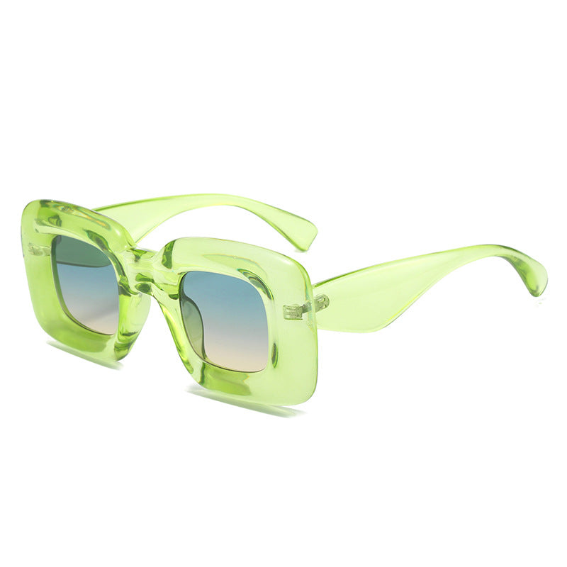 (6 PACK) Wholesale Sunglasses 2023 - BulkSunglassesWholesale.com - Clear Green Frame Blue Yellow Lens