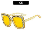 (6 PACK) Wholesale Sunglasses New Arrival Square Rhinestone Fashion Vintage Trendy 2023 - BulkSunglassesWholesale.com - Clear Yellow Frame Yellow Lens