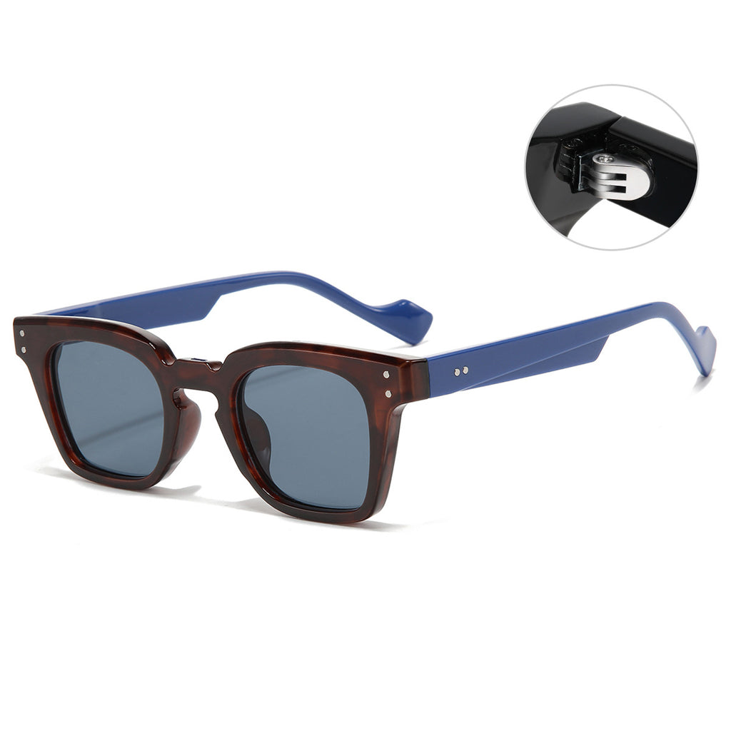 (6 PACK) Wholesale Sunglasses New Arrival Square Women Vintage Fashion Rivet 2023 - BulkSunglassesWholesale.com - Leopard Print Frame Blue Temple Black Grey