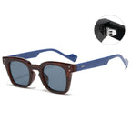 (6 PACK) Wholesale Sunglasses New Arrival Square Women Vintage Fashion Rivet 2023 - BulkSunglassesWholesale.com - Leopard Print Frame Blue Temple Black Grey