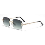(6 PACK) Wholesale Sunglasses Vintage Small Oval Women Rimless Fashion New Arrival 2023 - BulkSunglassesWholesale.com - Gold Frame Gradient Green