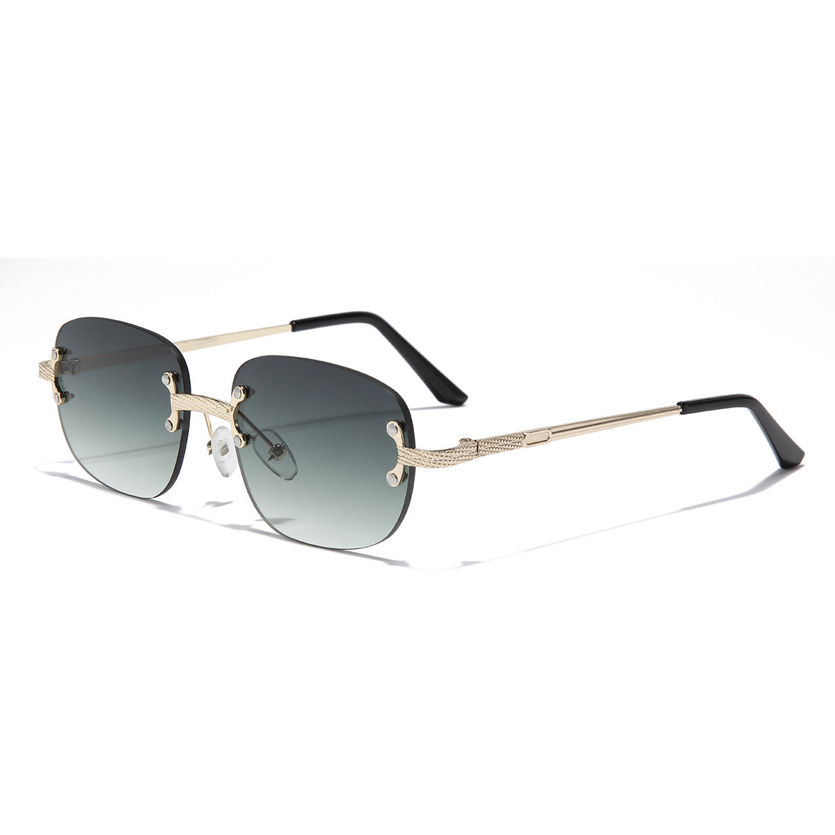 (6 PACK) Wholesale Sunglasses Vintage Small Oval Women Rimless Fashion New Arrival 2023 - BulkSunglassesWholesale.com - Gold Frame Gradient Green