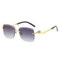 (6 PACK) Wholesale Sunglasses Fashion Rimless Cut Edge Chamfer Women New Arrival Unique Leopard Head Street Trendy 2023 - BulkSunglassesWholesale.com - Gold Frame Gradient Black