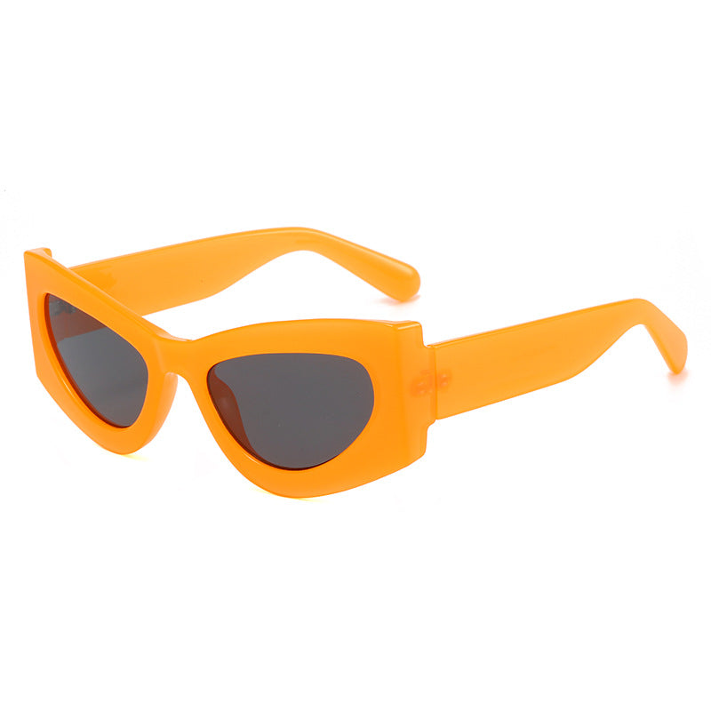 (6 PACK) Wholesale Sunglasses New Arrival Cat Eye Women 2023 - BulkSunglassesWholesale.com - Orange Frame Black Lens