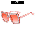 (6 PACK) Wholesale Sunglasses New Arrival Square Rhinestone Fashion Vintage Trendy 2023 - BulkSunglassesWholesale.com - Dark Pink Frame Gradient Red Lens