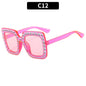 (6 PACK) Wholesale Sunglasses Square Unique Women 2023 - BulkSunglassesWholesale.com - Purple Red Frame Pink Lens
