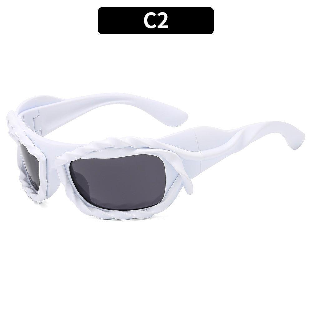 (6 PACK) Wholesale Sunglasses Unique Hip Hop Fashion Trendy 2023 - BulkSunglassesWholesale.com - White Frame Black Black Lens