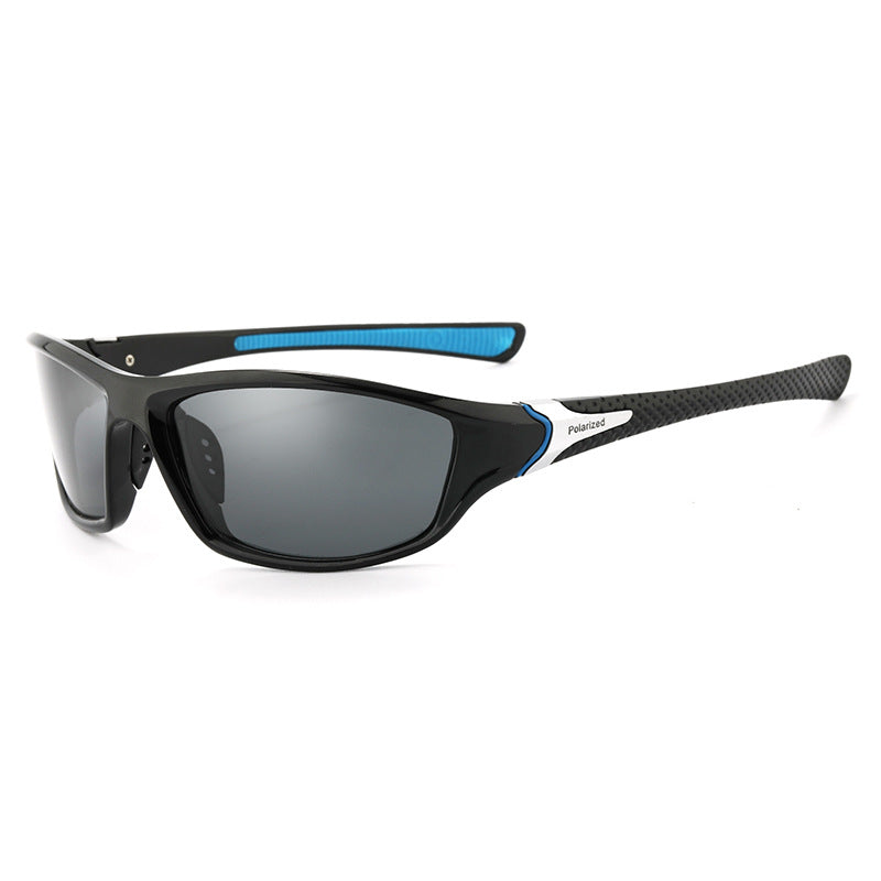 (12 PACK) Wholesale Sports Sunglasses Polarized Sport Fashion Unisex Outdoor Cycling 2024 - BulkSunglassesWholesale.com - Black Frame Black Black Lens Blue Temple