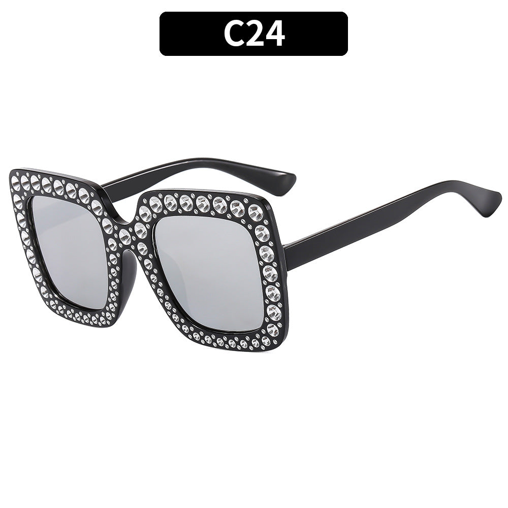(6 PACK) Wholesale Sunglasses Fashion New Arrival Oversized Rhinestone Street Trendy 2023 - BulkSunglassesWholesale.com - Black Frame Mirrored Lens