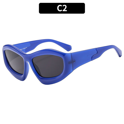 (6 PACK) Wholesale Sunglasses Unique Hip Hop Fashion Trendy 2023 - BulkSunglassesWholesale.com - Dark Blue Frame Black Black Lens