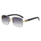 (6 PACK) Wholesale Sunglasses Rimless Cut Edge Square Rhinestone Unique Fashion Wood Grain Street Trendy 2023 - BulkSunglassesWholesale.com - Gradient Grey