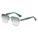 (6 PACK) Wholesale Sunglasses Oversized New Arrival Cut Edge Rimless Trendy 2023 - BulkSunglassesWholesale.com - Gold Frame Gradient Green Lens