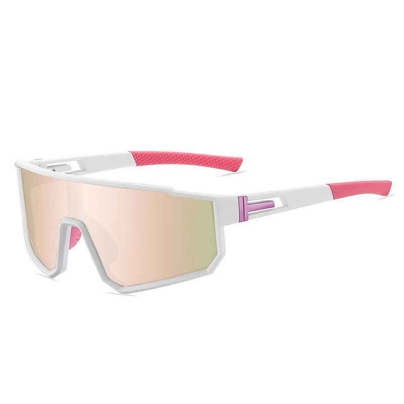 (12 PACK) Wholesale Sports Sunglasses New Arrival Sport Fashion Polarized One Piece Cycling Outdoor 2024 - BulkSunglassesWholesale.com - White Frame Pink