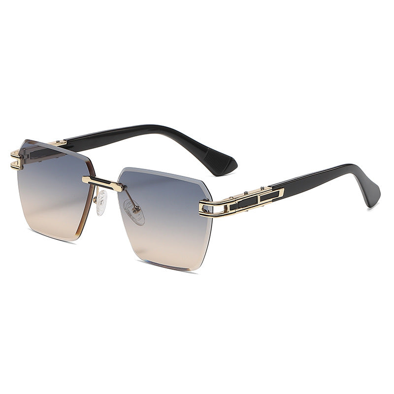 (6 PACK) Wholesale Sunglasses Oversized New Arrival Cut Edge Rimless Trendy 2023 - BulkSunglassesWholesale.com - Gold Frame Grey Tea