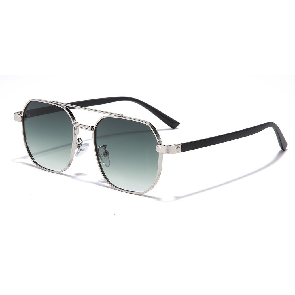 (6 PACK) Wholesale Sunglasses New Arrival Metal Double Bridge Men Oversized Women 2023 - BulkSunglassesWholesale.com - Silver Frame Gradient Green Gradient