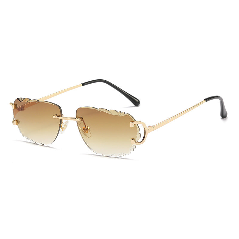 (6 PACK) Wholesale Sunglasses Cut Edge Rimless New Arrival Colorful Unique Street Trendy 2023 - BulkSunglassesWholesale.com - Gold Frame Gradient Tea