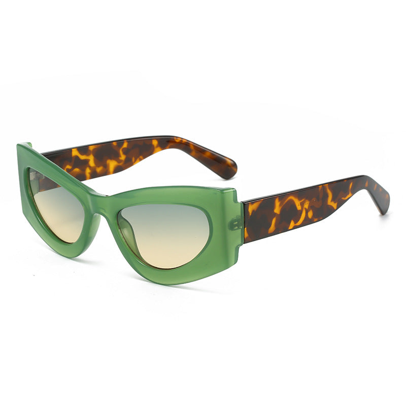 (6 PACK) Wholesale Sunglasses New Arrival Cat Eye Women 2023 - BulkSunglassesWholesale.com - Green Frame Green Yellow Lens