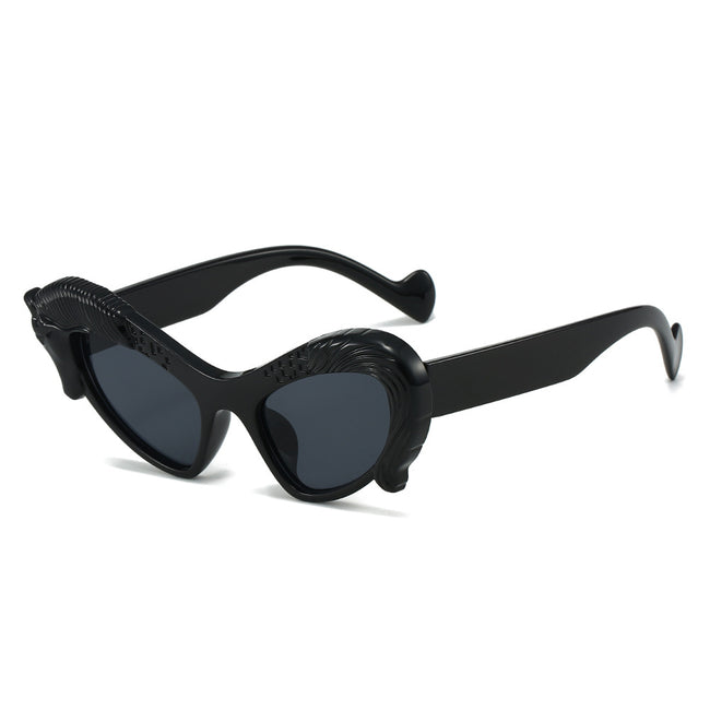 (6 PACK) Wholesale Sunglasses New Arrival Cat Eye Unique Animal Hip Hop Funny Fashion 2023 - BulkSunglassesWholesale.com - Shiny Black Frame Black Lens Hover Image