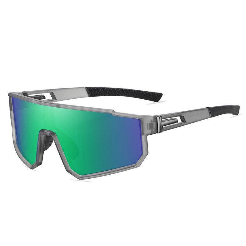 (12 PACK) Wholesale Sports Sunglasses New Arrival Sport Fashion Polarized One Piece Cycling Outdoor 2024 - BulkSunglassesWholesale.com - Clear Grey Frame Blue Green Mirrored