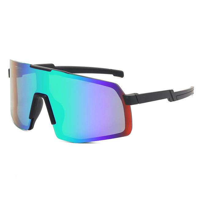 (12 PACK) Wholesale Sports Sunglasses Outdoor Kids Sport Unique Windproof New Arrival Fashion Cycling 2023 - BulkSunglassesWholesale.com - Black Frame Green Mirrored Hover Image