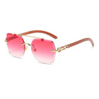 (6 PACK) Wholesale Sunglasses Double Bridge Cut Edge Leopard Head Wood Grain New Arrival Colorful Street Trendy 2024 - BulkSunglassesWholesale.com - Gold Frame Gradient Red Lens