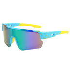 (12 PACK) Wholesale Sports Sunglasses New Arrival Outdoor Sport Cycling Fashion 2023 - BulkSunglassesWholesale.com - Blue Frame Green Mirrored