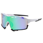 (12 PACK) Wholesale Sports Sunglasses New Arrival Outdoor Sport Unisex Windproof Fashion Polarized Cycling 2023 - BulkSunglassesWholesale.com - White Frame Green Mirrored