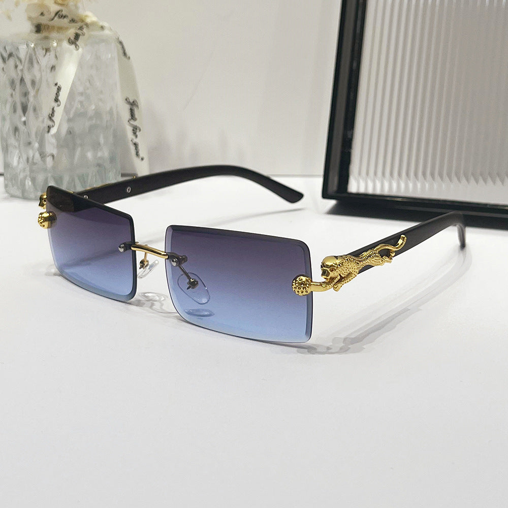 (6 PACK) Wholesale Sunglasses New Arrival Rimless Square Cut Edge Unique Fashion 2024 - BulkSunglassesWholesale.com - Grey Blue Lens