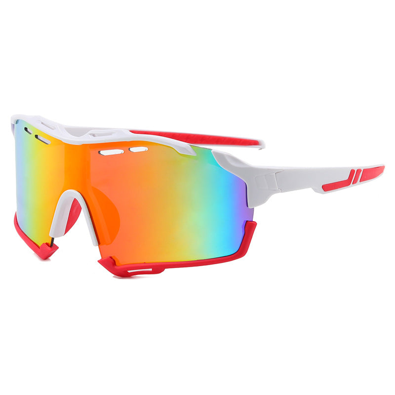 (12 PACK) Wholesale Sports Sunglasses New Arrival Outdoor Sport Unisex Windproof Fashion Polarized Cycling 2023 - BulkSunglassesWholesale.com - White Red Frame Red Mirrored