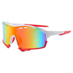 (12 PACK) Wholesale Sports Sunglasses New Arrival Outdoor Sport Unisex Windproof Fashion Polarized Cycling 2023 - BulkSunglassesWholesale.com - White Red Frame Red Mirrored