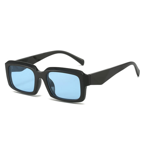 (6 PACK) Wholesale Sunglasses New Arrival Square Triangle Fashion Unisex 2024 - BulkSunglassesWholesale.com - Black Frame Blue Lens