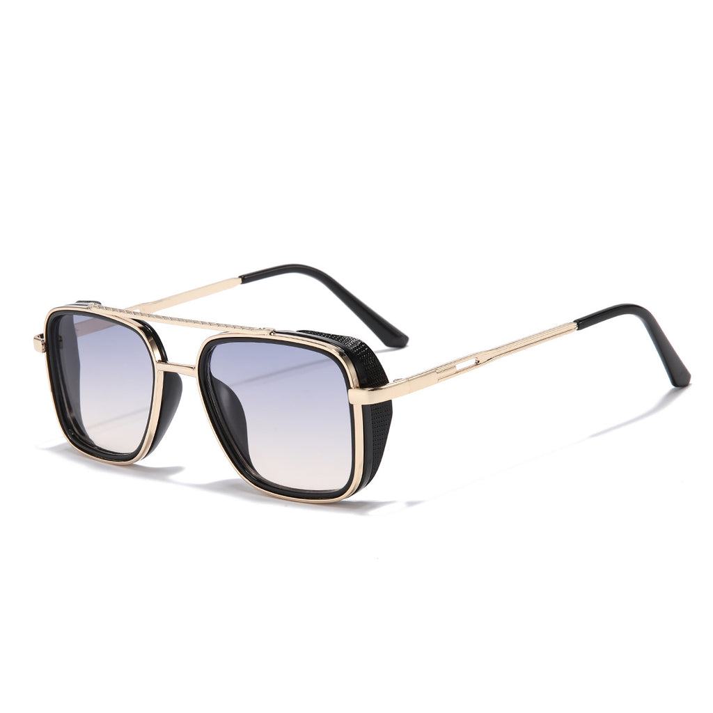 (6 PACK) Wholesale Sunglasses Vintage Metal Punk Double Bridge Aviator Women New Arrival 2023 - BulkSunglassesWholesale.com - Gold Frame Blue Yellow Lens