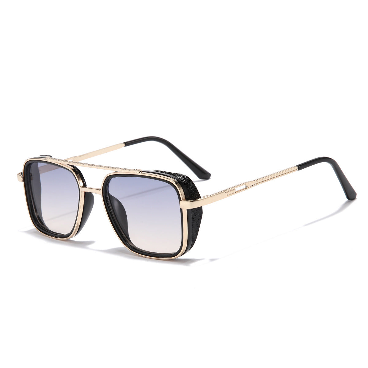 (6 PACK) Wholesale Sunglasses Vintage Metal Punk Double Bridge Aviator Women New Arrival 2023 - BulkSunglassesWholesale.com - Gold Frame Blue Yellow Lens