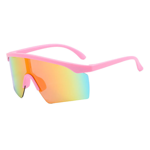 (12 PACK) Wholesale Sports Sunglasses New Arrival Sport Outdoor Unique Kids Cycling 2023 - BulkSunglassesWholesale.com - Pink Frame Red Mirrored