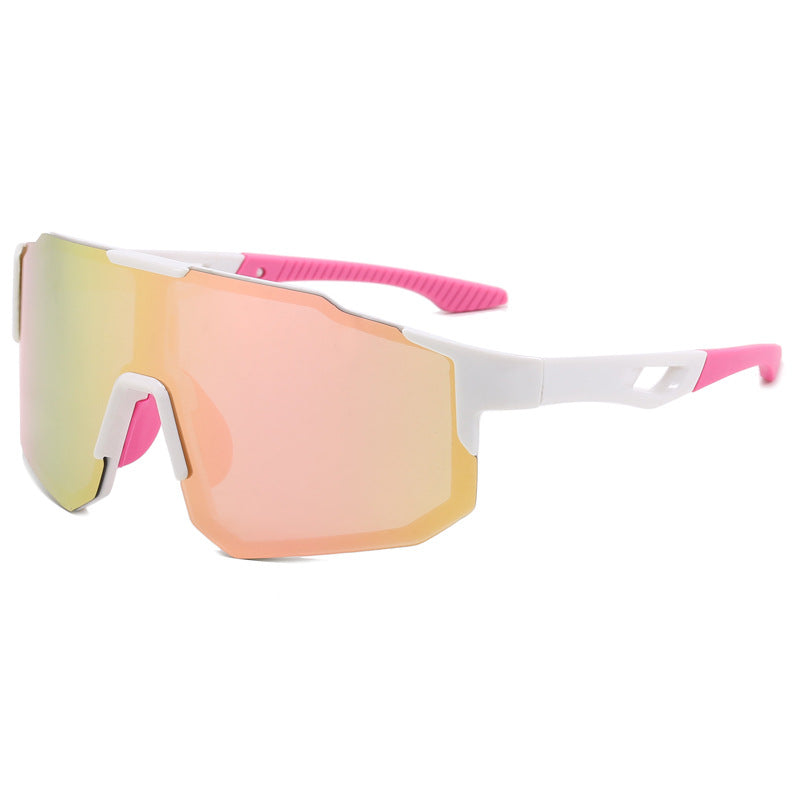 (12 PACK) Wholesale Sports Sunglasses Outdoor Sport Trendy Polarized Unisex New Arrival Cycling 2024 - BulkSunglassesWholesale.com - White Frame Pink Mirrored
