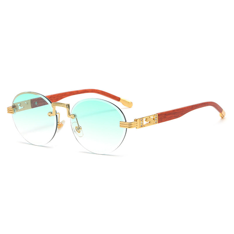 (6 PACK) Wholesale Sunglasses Round Cut Edge Metal New Arrival Rhinestone Street Trendy 2023 - BulkSunglassesWholesale.com - Gold Frame Gradient Green