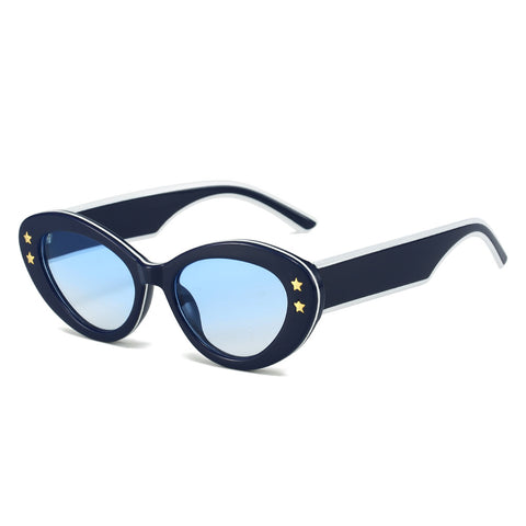 (6 PACK) Wholesale Sunglasses New Arrival Cat Eye Unique Fashion Pentagram Women 2023 - BulkSunglassesWholesale.com - Blue Frame Blue Lens