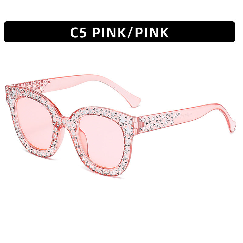 (6 PACK) Wholesale Sunglasses Fashion New Arrival Oversized Square Unique Rhinestone 2023 - BulkSunglassesWholesale.com - Pink Frame Pink Lens