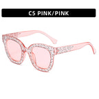 (6 PACK) Wholesale Sunglasses Fashion New Arrival Oversized Square Unique Rhinestone 2023 - BulkSunglassesWholesale.com - Pink Frame Pink Lens