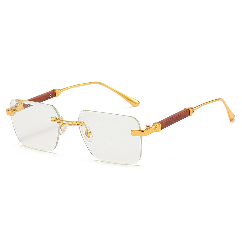 (6 PACK) Wholesale Sunglasses Cut Edge Fashion Rimless New Arrival Trendy Unisex 2023 - BulkSunglassesWholesale.com - Gold Frame White