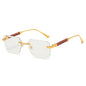 (6 PACK) Wholesale Sunglasses Cut Edge Fashion Rimless New Arrival Trendy Unisex 2023 - BulkSunglassesWholesale.com - Gold Frame White