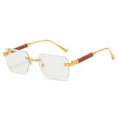 (6 PACK) Wholesale Sunglasses Cut Edge Fashion Rimless New Arrival Trendy Unisex 2023 - BulkSunglassesWholesale.com - Gold Frame White
