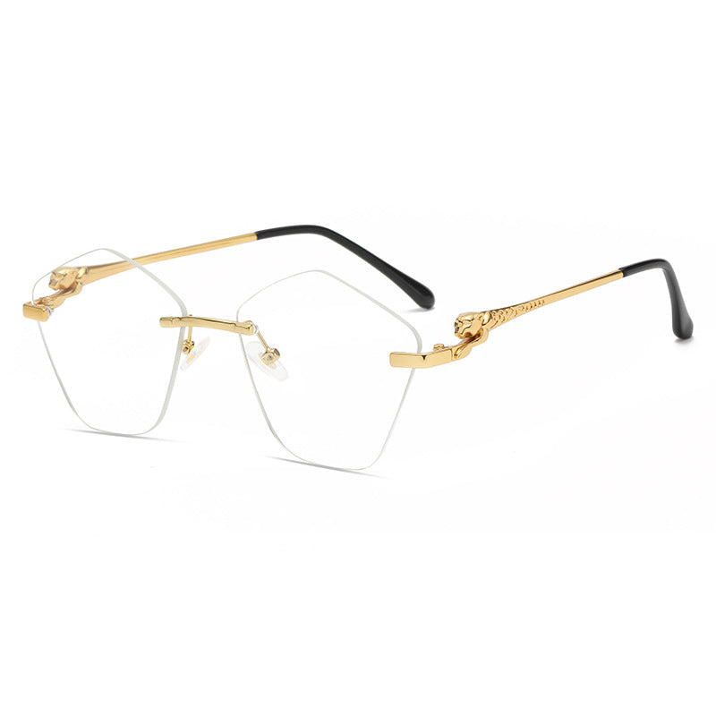 (6 PACK) Wholesale Sunglasses New Arrival Leopard Head Metal Polygon Colorful Women Trendy 2024 - BulkSunglassesWholesale.com - Gold Frame White