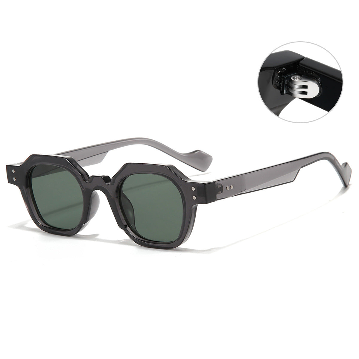 (6 PACK) Wholesale Sunglasses Polygon Women Small Men New Arrival 2023 - BulkSunglassesWholesale.com - Clear Grey Frame Green