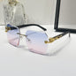 (6 PACK) Wholesale Sunglasses New Arrival Unique Vintage Rimless Wood Grain Square Women Gradient 2024 - BulkSunglassesWholesale.com - Gold Frame Blue Pink Lens